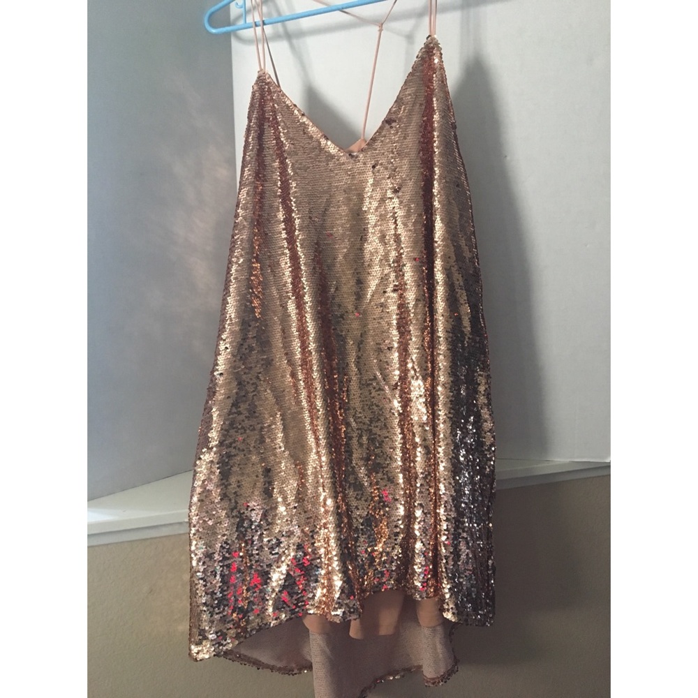NWOT NSR strappy rose gold sequin dress